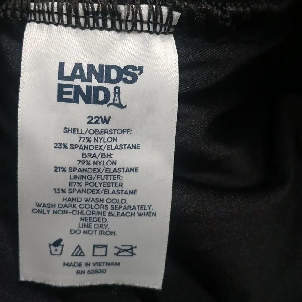 Lands' End black Tankini swimsuit top with underwire Sz 22W NWOT